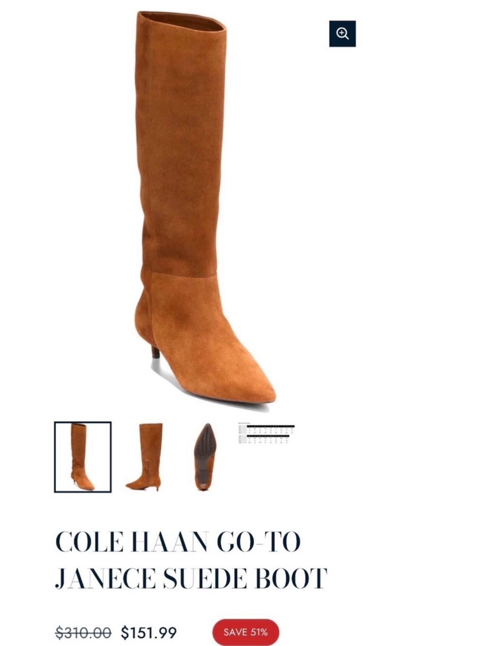 Cole Haan Tall Suede Knee Boot in Cognac Brown
